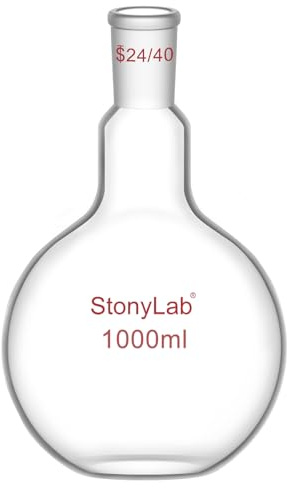 StonyLab Borosilicate Glass Heavy Wall Single Neck Flat Bottom Boiling Flask, with 24/40 Standard Taper Outer Joint, 1000ml