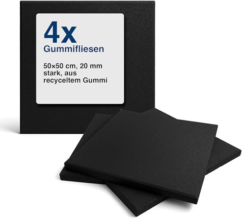 Vivol Gummifliesen Schwarz 20mm - 1m² (4 Gummi Fliesen à 50 x 50 cm) - Fallschutz Matte für Spielplätzen - Bodenbelag unter Waschmaschine und Trockner