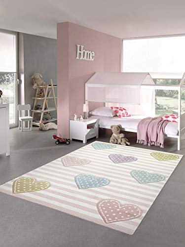 Teppich-Traum Kinderteppich Herzen Kinderzimmerteppich Mädchen in rosa lila grün Größe 200 x 290 cm