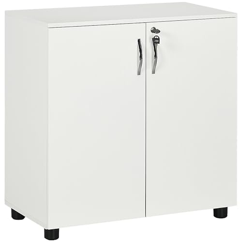 Vinsetto Archivador con Puertas y estantes con Cerradura, Armario de Almacenamiento de 2 Niveles con Cerradura con 2 Llaves para Oficina en casa, 80 x 40 x 80 cm, Color Blanco