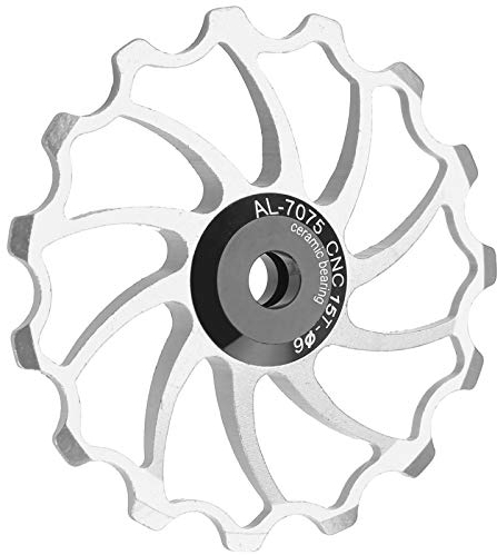 CHICIRIS Umwerfer-Umlenkrolle, 15T Aluminiumlegierung + Keramik-Umwerfer-Führungsrad Glatt Leichtgewicht für Fahrräder, Rennräder, Falträder(Silber) bicyclederailleur Silber
