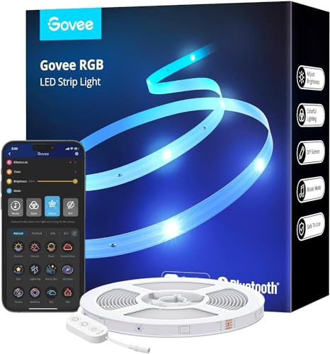 Govee LED Strip 10m, Bluetooth RGB LED Streifen mit App-Steuerung, Farbwechsel, Musik Sync, 64 Szenenmodus, Lichterkette für Schlafzimmer, Wohnzimmer, Haus, Bar, Party, Fest 10M