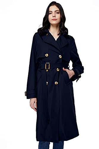 Orolay Long Trench Coat for Women with Belt Lightweight Double-Breasted Duster Trench Coat Slim Fit Navy M