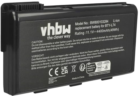 vhbw Batterie Remplacement pour MSI 957-173XXP-102, BTY-L74, BTY-L75, MS-1682 pour Ordinateur Portable Notebook (4400mAh, 11,1V, Li-ION)