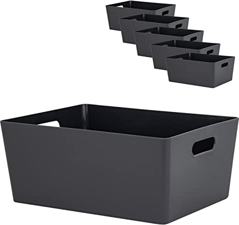 6x Ordnungsbox - 15 cm hoch - anthrazit - 26x 35 cm - Ordnungskorb - Regalorganizer Wandregal