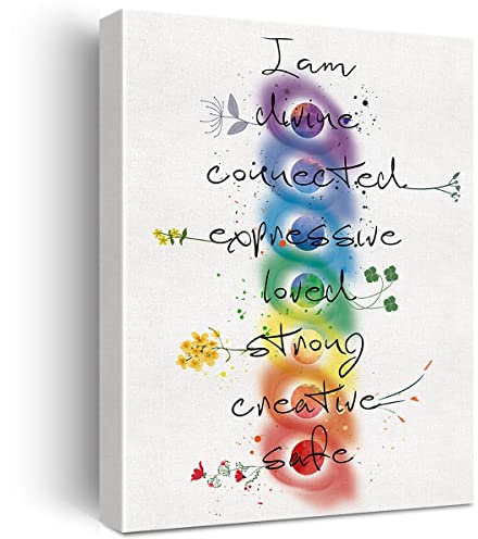 Inspirierendes 7 Chakra-Meditations-Zitat auf Leinwand I Am Divine | Ausdrucksstarker Leinwanddruck, positives Poster, Gemälde, Wanddekoration, gerahmtes Geschenk, 30,5 x 38,1 cm