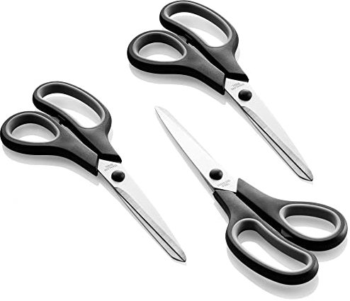 com-four® 3x Schere - große Küchenschere mit Komfortgriff - Bastelschere aus rostfreiem Edelstahl - Haushaltschere für Papier, Karton und Stoff - Schneiderschere - Allzweckschere (3x - M)