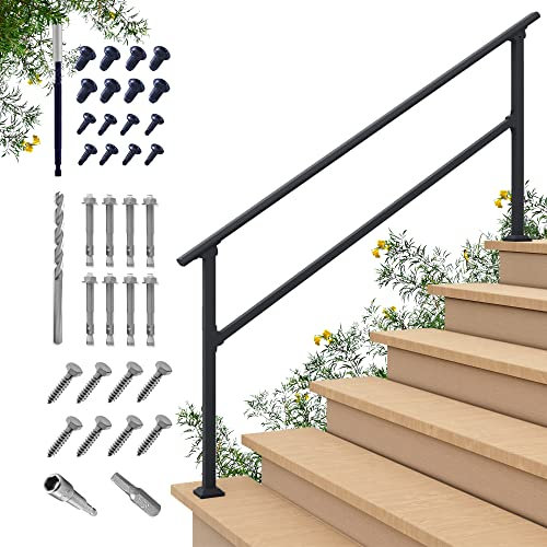 CHR Fence & Rail 170x91.5cm Hand Rails for Outdoor Steps, 6 Step Railing & Indoor Stair Railing Kit, Railings for Outdoor Steps and Hand Rails for Porch Railing & Deck Hand Rail, 5-6 Step Handrail