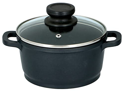 alpina Kochpfanne – Ø16 cm – 1,3 l – Pfanne - Kasserolle - alle Wärmequellen – mit Deckel – Spülmaschinenfest - Schwarz