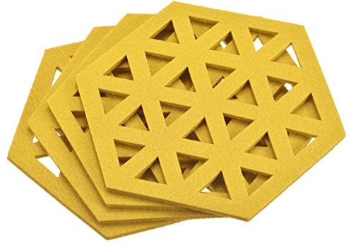 sourcing map Dessous de Verre Feutre sous-Verres, 4pcs Hexagonal Tampon pour Boisson Tasse Vase Bol, Jaune