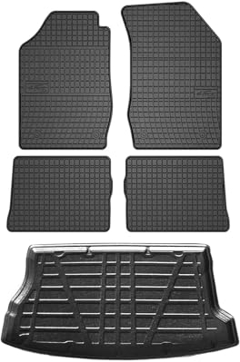 OMAC Fußmatten & Kofferraumwanne Set kompatibel mit Renault Clio Schrägheck 1999-2006 Gummi 5X