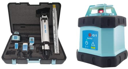 hedue® Rotationslaser Q1 - Baulaser Rotationslaser selbstnivellierend mit rotem Laserstrahl, im großen Koffer (inkl. Stativ, Fernbedienung, Laserempfänger, Nivellierlatte, Ladegerät)