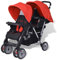 Tidyard Geschwisterwagen Kinderwagen Babywagen Baby Kinder Buggy Zwillingsbuggy Kinderbuggy Reisebuggy Stahl Rot und Schwarz