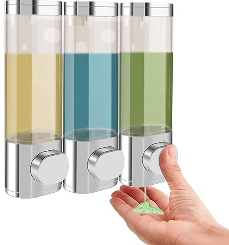 CosyCaya Seifenspender Wandbefestigung Ohne Bohren, Einzelkopf Manueller Seifenspender Handseifenspender Duschgelspender für Küche, Bad, WC für Duschgel, Shampoo, Seife (3 x 300ml)