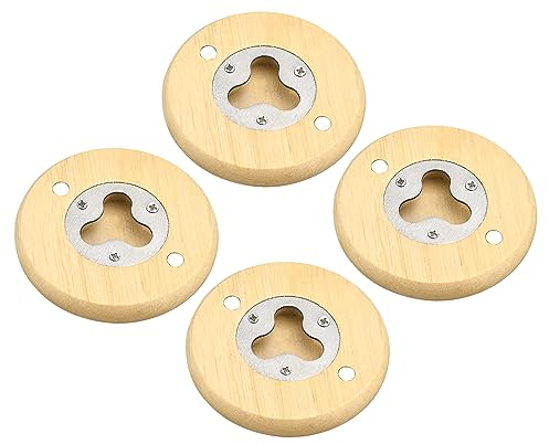 uxcell Bottle Opener, 4pcs - Stainless Steel Beer Bottle Opener with Wooden Handle, Bartender Round Beer Opener for Bar, Kitchen, Restaurant