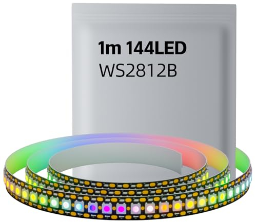 1M WS2812B LED Strip 144leds Individuell adressierbare PCB RGB mit IC LED Streifen für DIY Projekt Elektro Liebhaber Dekoration, IP30 innen (Schwarz, 1m 144LEDs)