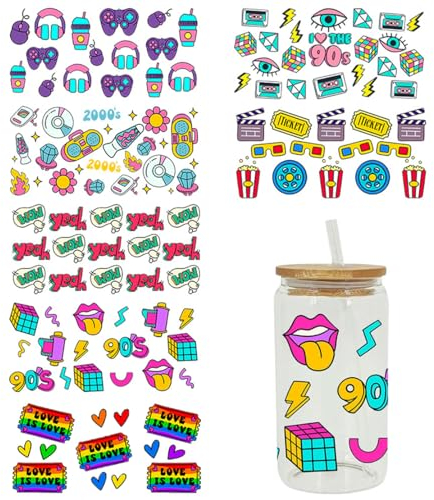 DeryArcle 7 Blätter Becher Transfer Aufkleber Vintage, Tasse Wickeln Übertragungs Aufklebern Wasserfeste UV DTF Cup Wrap Transfers Sticker für Glas Kaffeetasse Blumentöpfe Kühlschränke Dekor