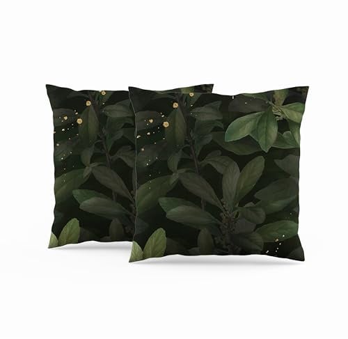 ggaimwf Waldgrün Kissenbezüge Blattpflanzen Dunkelgrün Gold Dots Vintage Art Couch Kissenbezüge dekorativ für Sofa Zuhause Wohnzimmer Schlafzimmer Kissen mit Bezügen inklusive 2er-Set 50 x 50 cm