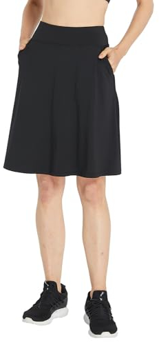 Westkun Damen Skort Rock mit Hose Drunter Golfrock mit Innenshorts Hoher Taille Tennisrock mit Taschen Wanderrock Laufrock B-Schwarz XL