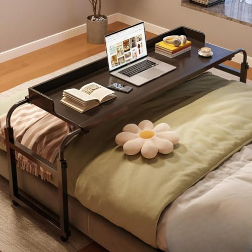 RCJCQSR Tavolo per Mobilità sopra Il Letto con Ruote, Tavolino da Letto Scrivania per Computer Estensibile A Croce, Tavolo da Letto Regolabile in Altezza 65-95cm E Lunghezza 115-210cm(Color:Nero)