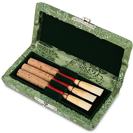 Oboe-Rohretui-Box, Holz-Seidenstoffbezug, Reed-Etui-Halter, Aufbewahrungsbox für 3 Stück Oboe-Rohre