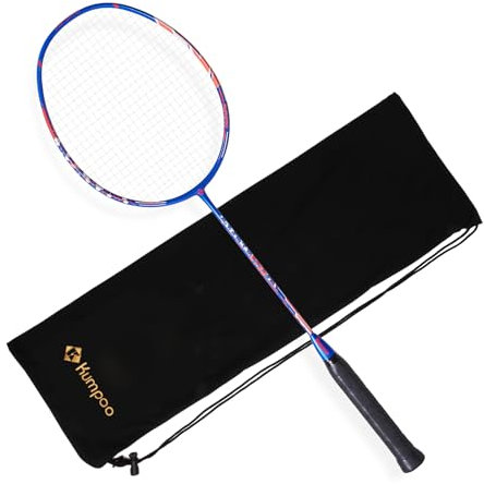 KUMPOO Professional Badminton Racket, Carbon Fiber Badminton Racket Racquet with High Performance & Lightweight for Outdoor Sports Training Entertainment Games, ET50 Blue