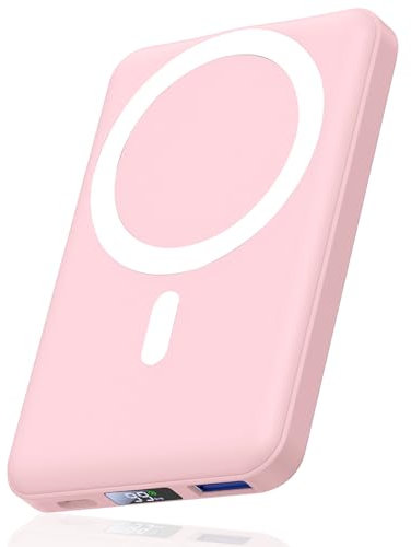 AOGUERBE for Mag-Safe Powerbank iPhone, 10000mAh Wireless Power Bank mit USB C in&Out, 22,5W Klein Aber Stark Magnetische Powerbank für iPhone 16/15/14/13/12 Pro/Pro Max/Plus/Mini (Rosa)