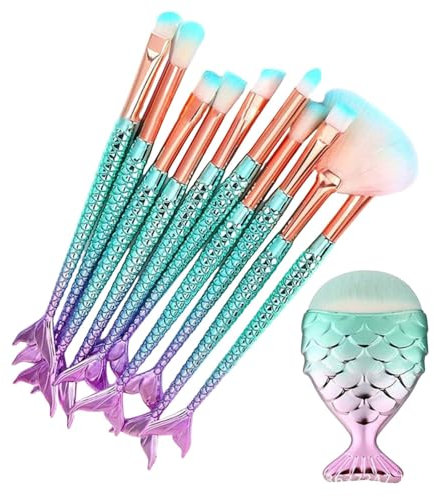 Ensemble de pinceaux de maquillage professionnels en forme de queue de sirène - Pinceaux à blush - Poils doux et denses - Application facile - Outils cosmétiques pour estomper et fard à paupières