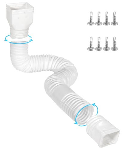 Gutterlix Flexible Dachrinnen-Fallauslaufverlängerung, ausziehbar von 53,3 cm bis 170,2 cm, Fallrohrverlängerung mit Adaptern, verdickter Down-Auslauf-Verlängerung für Regenwasserablauf (weiß), 1