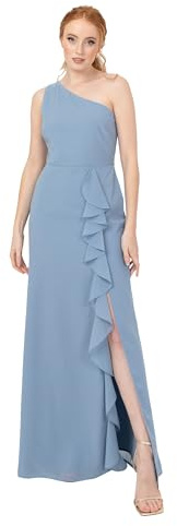 Anaya with Love Damen Women's Maxi Ladies Sleeveless One-Shoulder Asymmetric Split Waterfall Ruffle A-line Bridesmaid Wedding Guest Prom Dress, Soft Blue, 46 EU