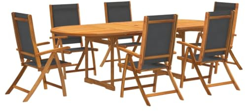 vidaXL Garten Essgruppe 7-TLG., Gartenmöbel Set Tisch 6 Stühle, Lounge Sitzgruppe für Terrasse, Sitzgarnitur Gartengarnitur, Massivholz Akazie Textilene