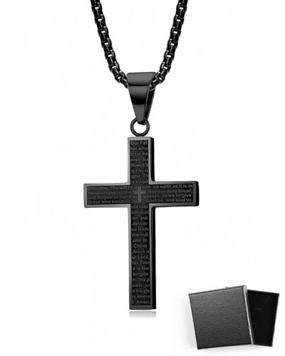 HSIXHAF 1 PCS Crocifisso Collana Uomo, Acciaio Inossidabile con Collana Uomo Pendente Croce Singolo, Regali per Gioielli Cristiani, Argento Nero, Resistente allo Sbiadimento e al Sudore