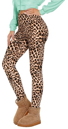 DDOBB Thermal Leggings Women High Waist Fleece Lined Winter Black Sports Leggings Workout Warm Yoga Pants Tights Running Hiking Gym(Leopard XXL)