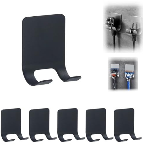 Wobestod Lot de 6 support de rasoir douche, auto-adhésif support de rasoir sans percer en acier inoxydable multi-usage crochet de rasoir crochet de serviette pour salle de bain cuisine (Noir)