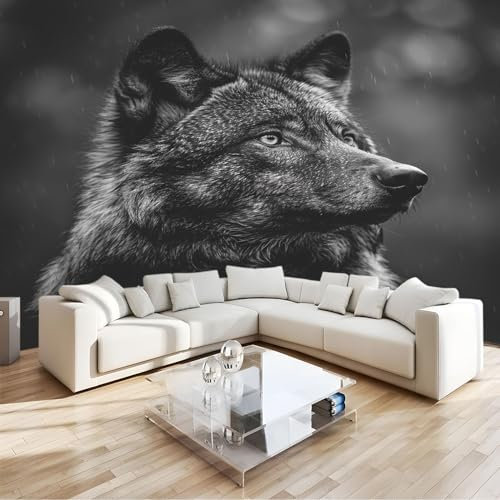 Papier Peint Intissé 200 x 140 cm animal loup noir Panoramique Image Photo Murale Wallpaper pour Salon Chambre restaurant Chambre d’enfants Décoration Murale