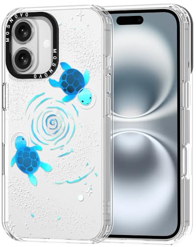 MOSNOVO Case for iPhone 16, [Buffertech 6.6ft Military-Grade Drop Protection] [Anti Peel Off Tech] Clear TPU Bumper Phone Case Cover Design - Space Turtle