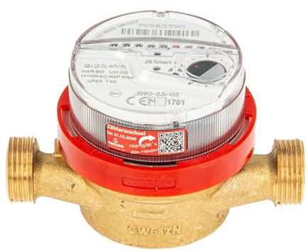 tecuro Wohnungs - Wasserzähler 1/2 (DN 15) mit Baulänge 110 mm, x Anschlussgewinde G 3/4, QN 1,5, 6 Jahre geeicht, höchste Messgenauigkeit R100, Warmwasser bis 90°C, Messing, DVGW, WRAS, Made in EU