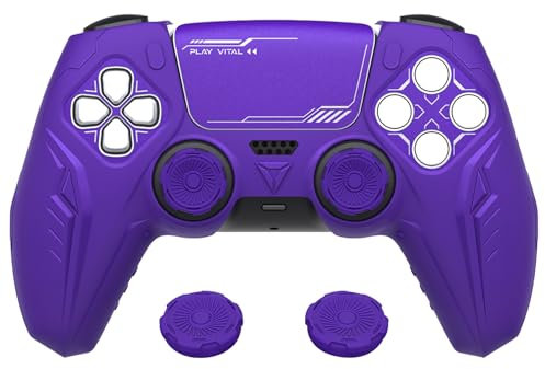PlayVital Silicone Grip Skin for ps5 Controller - Anti-Slip|Premium Silicone Material Futuristic CyberMech Design|Compatible with ps5 Official Charging Dock - Purple