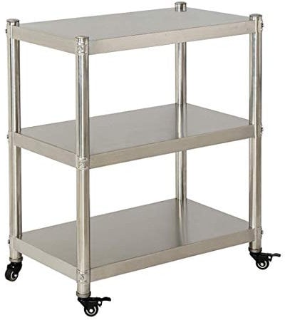 POLGDW Service Trolley Microwave Oven Storage Kitchen Cart,Stainless Steel Serving Shelf Serving Cart Island Trolley with Wheels,Bedroom Bathroom Shelf with Wheels