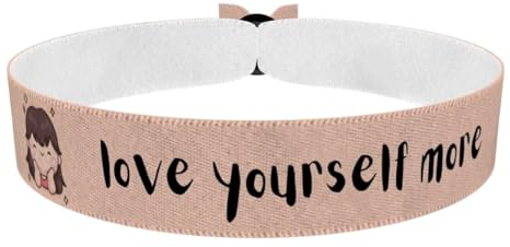Stoffarmband mit Love Yourself More Motiv - Motivationsarmband aus Satin - Wasserfest & Langlebig - Geschenk für Selbstliebe & Positive Gedanken - Unisex Armband für Motivation