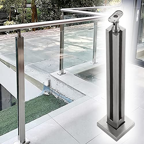 Geländerpfosten aus robustem Glas, Treppengeländer mit Verbindungsstück aus Glas, quadratisch, aus Edelstahl mit Rillen, für Treppen, silberfarben, 60 cm