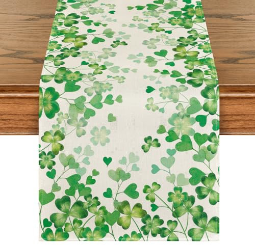 Artoid Mode Kleeblatt Liebe Herz St. Patrick's Day Tischläufer, Frühling Küche Esstisch Dekoration Drinnen Urlaub Party Dekor 40x140 cm