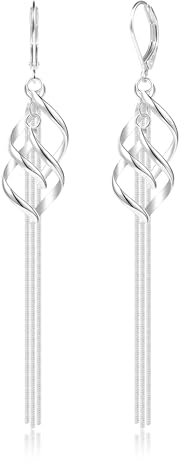 ALEXCRAFT Silber 925 Ohrringe Hängend, Lang Hängeohrringe Hypoallergen Krumm Blatt Tropfen Baumeln Ohrringe Lange Quasten Ohrhänger Schlangenkette Ohrring fur Damen