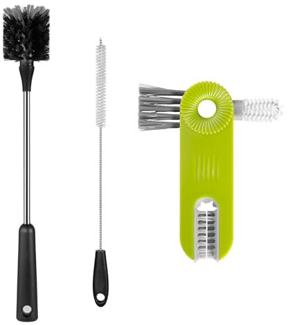[3 Pack] Bottle Brush, 15 Inches Stainless Steel Long Handle Baby Bottle Scrub Cleaning Brush with Straw & Lid Brushes for Sports Water Bottles, Cups, Coffee Mugs, Glasswares, Tumblers, Wine Decanters