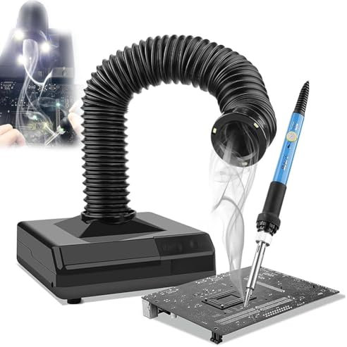 Aspiratore Fumi di Saldatura, Aspiratore Polvere di Smerigliatura da 60 W con Luce LED, Tubo Fumatore Retrattile, Filtro Raccolta Polveri Hepa, Ventosa Fumo da Tavolo per Officina di Riparazione