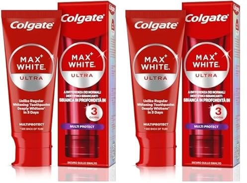 Colgate Max White Ultra Multiprotect Zahnpasta 50 ml | weißere Zähne in 3 Tagen* | Schützt den Zahnschmelz und die empfindlichen Zähne | Zahnaufhellung | entfernt tiefe Flecken (Packung mit 2)