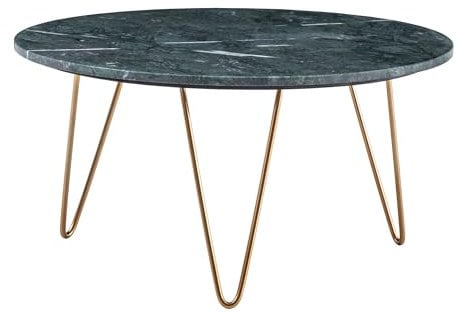FineBuy Couchtisch Echter Marmor Grün 70x70x35 cm Sofatisch Metall Gold, Design Dreibein Wohnzimmertisch Rund Modern, Marmortisch Loungetisch Groß, Kaffeetisch Haarnadelbeine