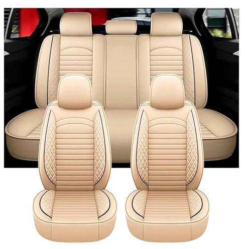 XINYUNFEI Auto Sitzbezüge Sets FüR V-W Polo V GTI 2012-2017, Leder Auto Schonbezug Full Set Sitzbezug, Auto Sitzbezüge Airbag Kompatibel, Wasserdicht Sitzbezug Auto Zubehör(Beige)