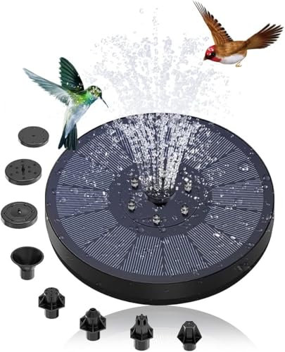 Fontaine solaire avec 8 buses et 7 lumières LED colorées, fontaine solaire pour bain d'oiseaux, pompe à eau solaire flottante pour jardin, étang, piscine et aquarium