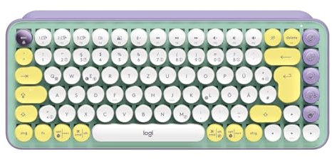 Logitech POP Keys - Mechanische Tastatur, Bluetooth Tastatur, Wireless Keyboard - macOS, iPadOS, iOS, Chrome OS, Android, Windows - Deutsch QWERTZ-Layout - lila-weiß【Bulk - ohne Verpackung】